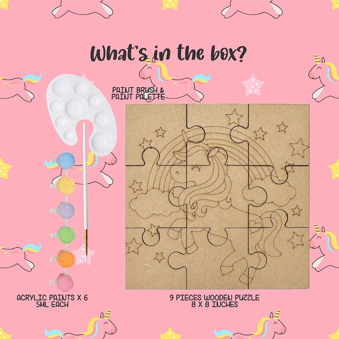 Kalakaram Paint Your Own Unicorn Wooden Puzzle Set - SCOOBOO - KKM1546C - DIY Box & Kids Art Kit