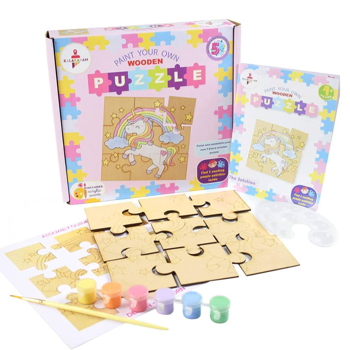 Kalakaram Paint Your Own Unicorn Wooden Puzzle Set - SCOOBOO - KKM1546C - DIY Box & Kids Art Kit