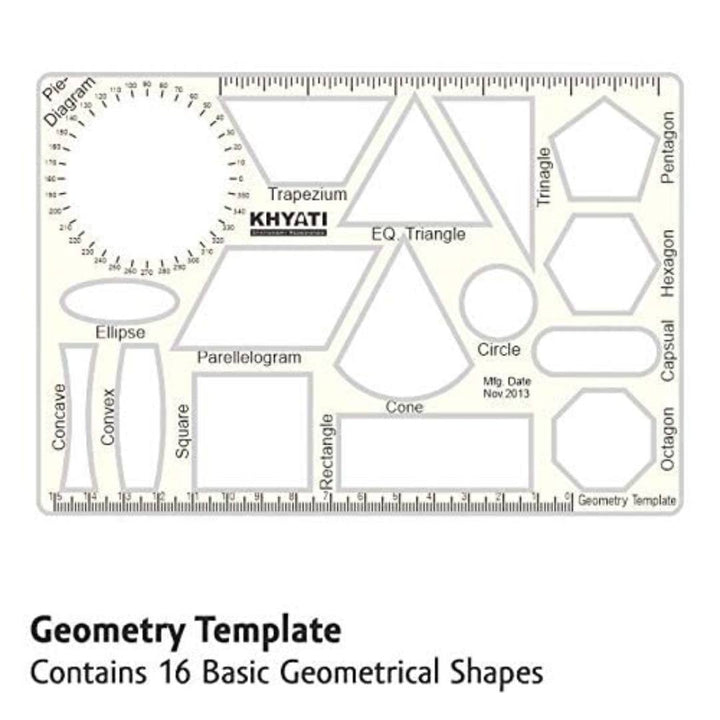 Khyati Geometry Template (16 Shapes) - SCOOBOO - D220 - Rulers & Measuring Tools