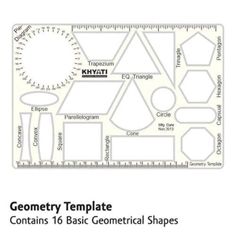 Khyati Geometry Template (16 Shapes) - SCOOBOO - D220 - Rulers & Measuring Tools