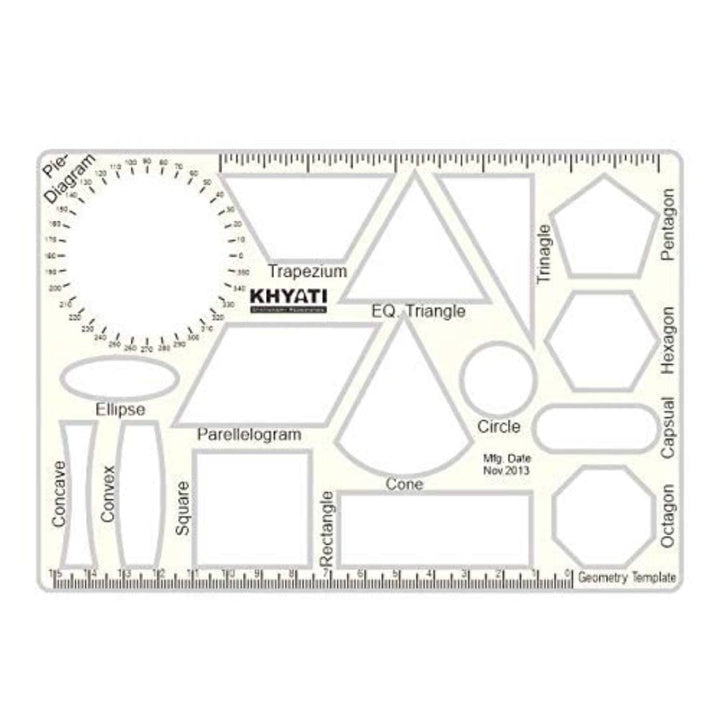 Khyati Geometry Template (16 Shapes) - SCOOBOO - D220 - Rulers & Measuring Tools