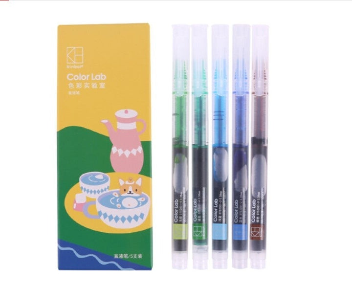 Kinbor Tea Party Multicolor 0.5mm Fibre Based Pens (Pack of 5) - SCOOBOO - DT52003 - Gel Pens