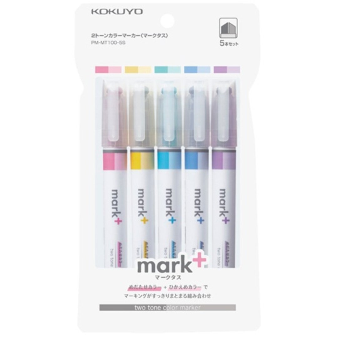 Kokuyo Highlighter Pen 2 Tone Mark Plus Set of 5 - SCOOBOO - PMMT100-5S - Highlighter