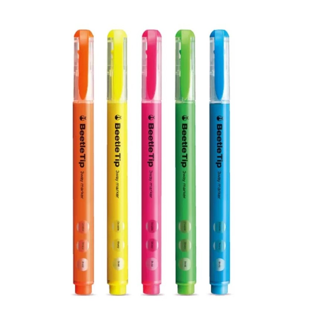 Kokuyo Three-way Fluorescent Marker Beetle Tip 5 Color Set - SCOOBOO - PM-L301-5S - Highlighter