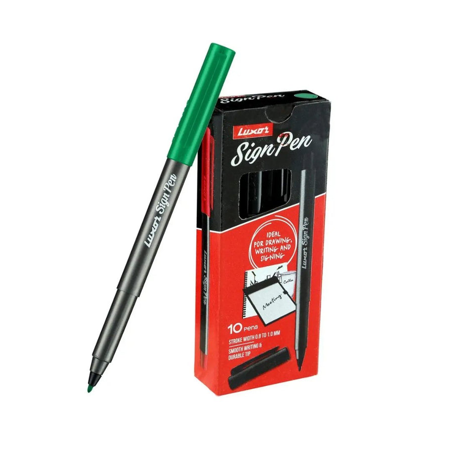 Luxor Sign Pen Pack of 10 Green Pen - SCOOBOO - 1853 - Fineliner