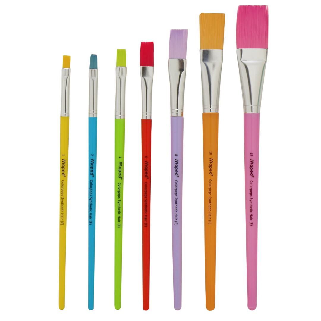 Maped Color'Peps Synthetic Flat Brushes Set - Pack of 7, Multicolour - SCOOBOO - 867701 - Brushes