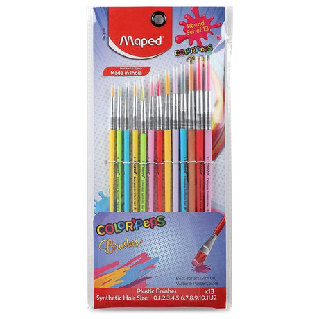 MAPED Color'Peps Synthetic Round Brushes Set - Pack of 13, Multicolour - SCOOBOO - 867619 - Paint Brushes & Palette Knives