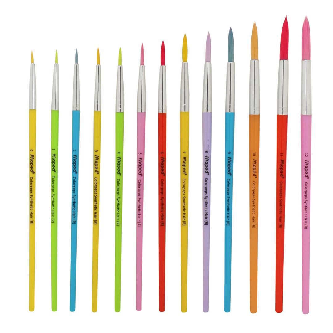 MAPED Color'Peps Synthetic Round Brushes Set - Pack of 13, Multicolour - SCOOBOO - 867619 - Paint Brushes & Palette Knives