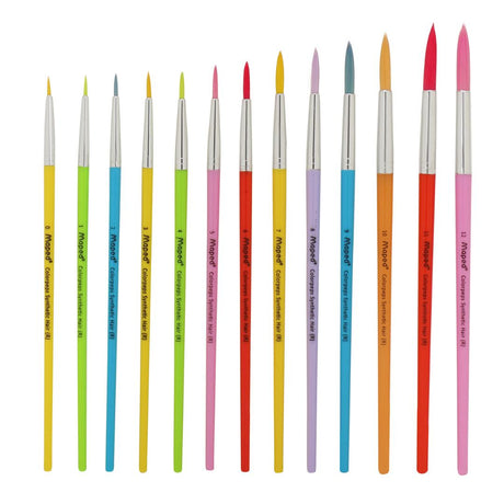 MAPED Color'Peps Synthetic Round Brushes Set - Pack of 13, Multicolour - SCOOBOO - 867619 - Paint Brushes & Palette Knives