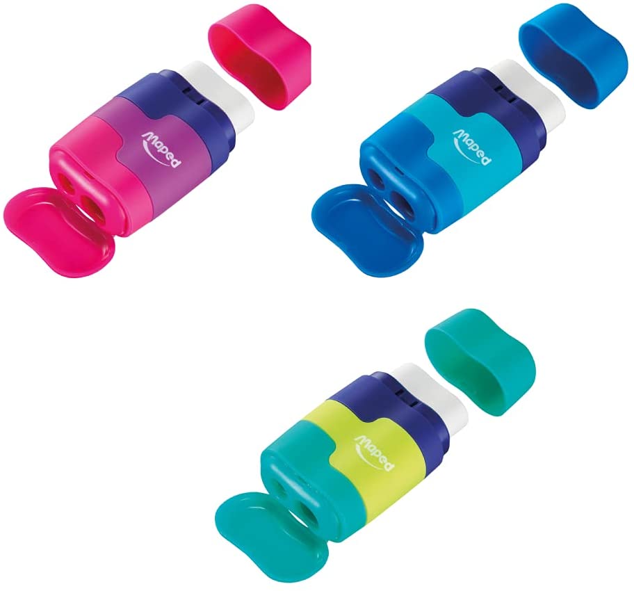 Maped-Duo Grip Erasers and Pencil Sharpener Assorted Colors - SCOOBOO - 049220 - Sharpeners