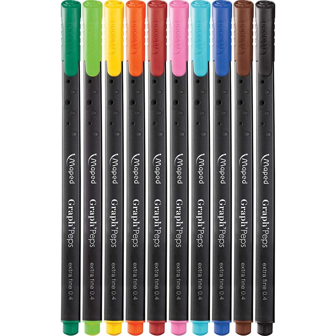 Maped Peps Fine Felt Tip Pen Set - Pack of 10 - SCOOBOO - 749150 - Fineliner