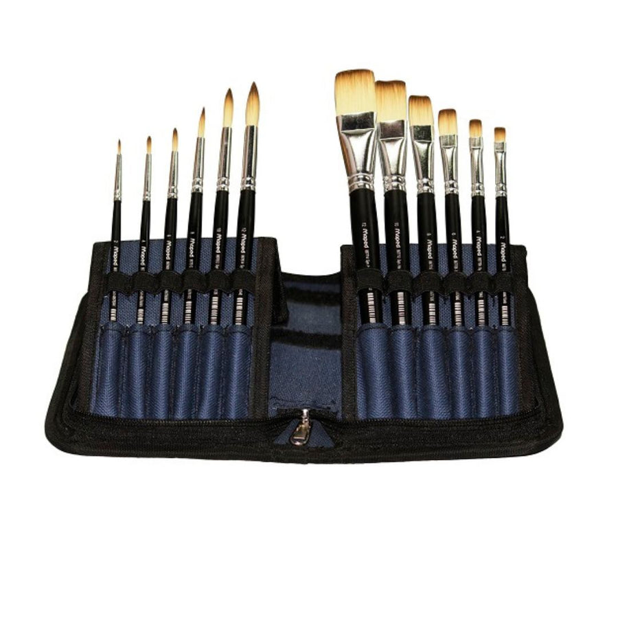 Maped Premium Synthetic Brush Set x12 - SCOOBOO - 984716 - Paint Brushes & Palette Knives