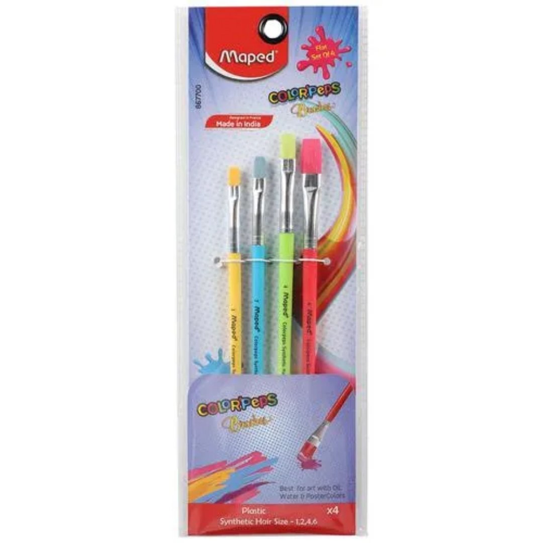 Maped Synthetic Flat Brush Set (Pack of 4) - SCOOBOO - 867700 - Art Brushes