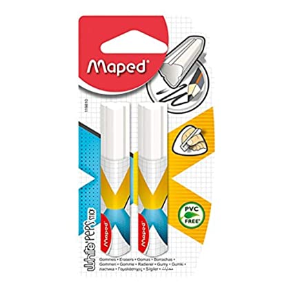 Maped White Peps Stick Eraser (Pack of 2, White) - SCOOBOO - 119810 - Eraser & Correction