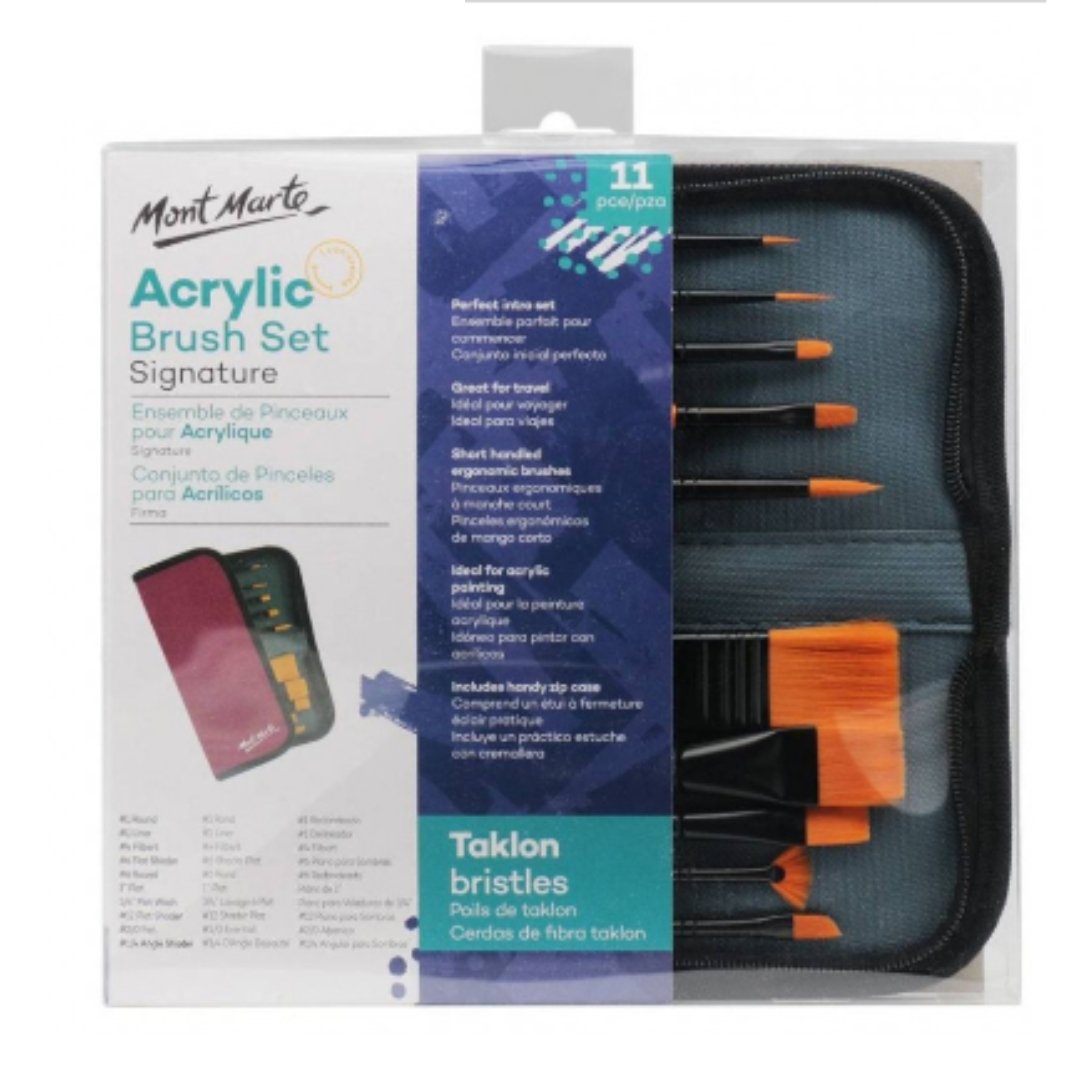 Mont Marte Brush Set In Wallet-Pack Of 11 - SCOOBOO - BMHS0032 - Paint Brushes & Palette Knives