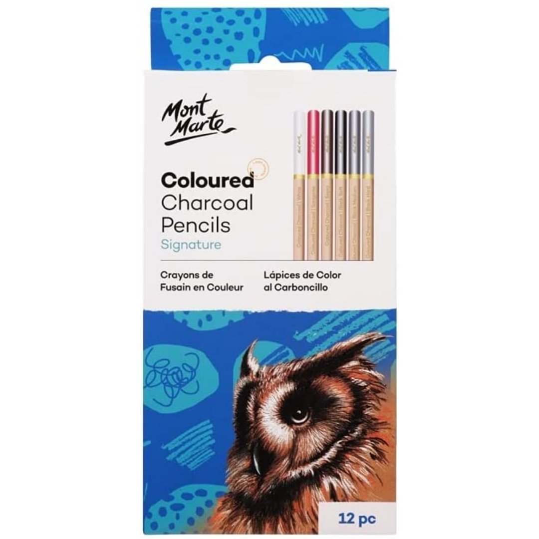 Mont Marte Coloured Charcoal Pencils - 12pcs - SCOOBOO - 81503 - Charcoal Pencil