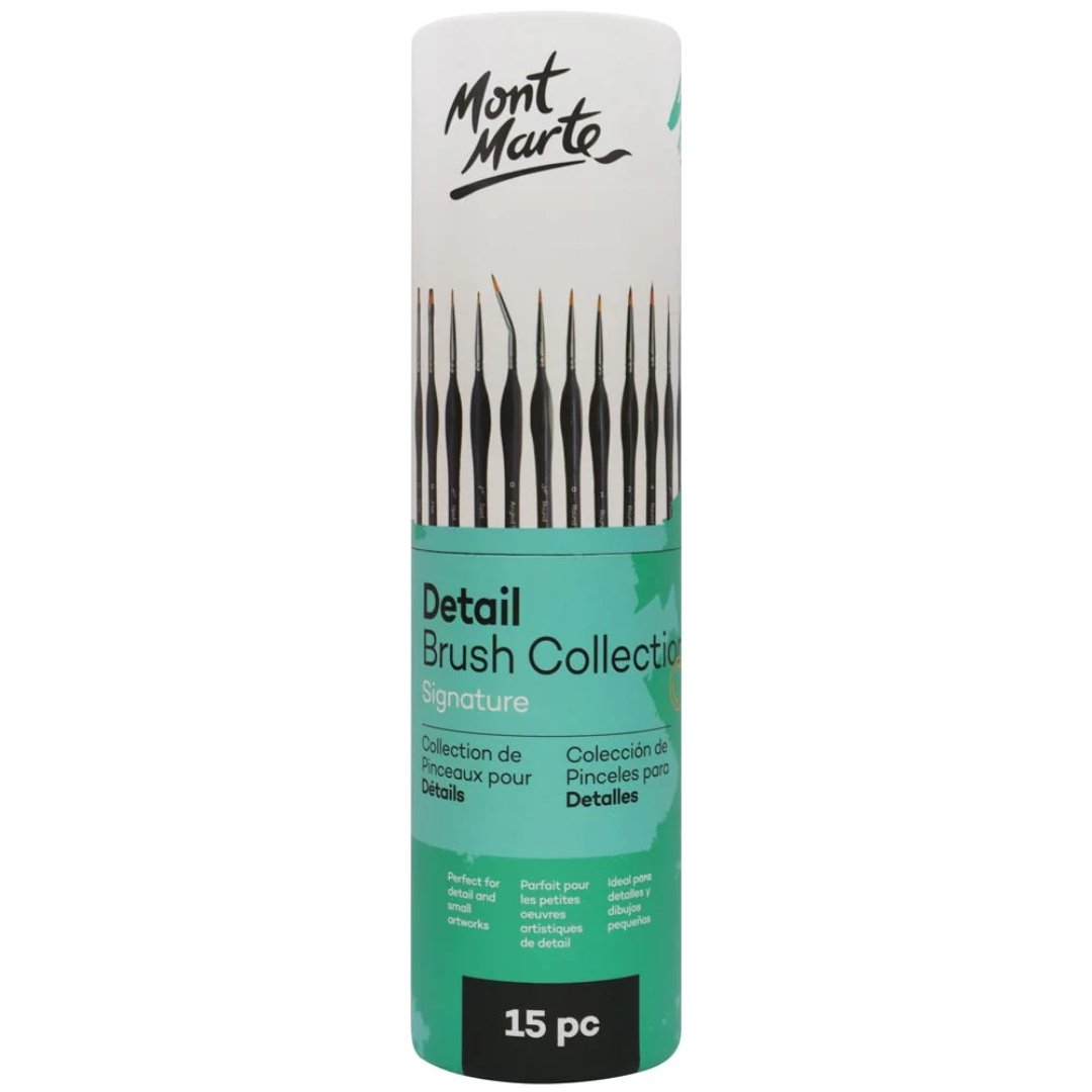 Mont Marte Detail Brush Collection Pack Of 15 - SCOOBOO - BMHS0046 - Paint Brushes & Palette Knives