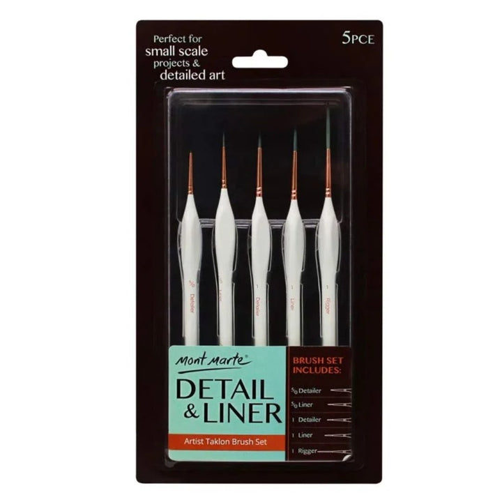 Mont Marte Detail Brush Set Pack Of 5 - SCOOBOO - BMHS0034 - Paint Brushes & Palette Knives