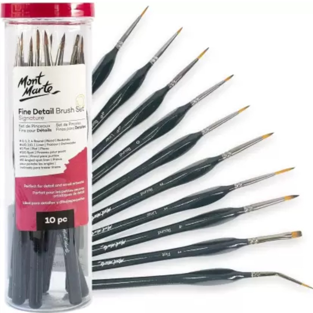 Mont Marte Fine Detail Brush Set Pack Of 10 - SCOOBOO - BMHS0049 - Paint Brushes & Palette Knives