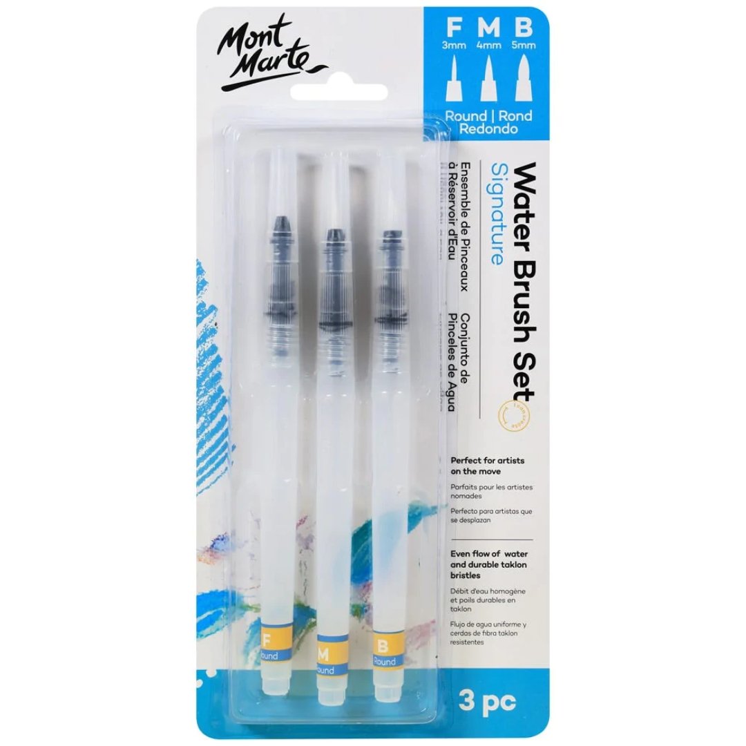 Mont Marte F/M/B Waterbrush Set (Pack Of 3) - SCOOBOO - BMHS0035 - Paint Brushes & Palette Knives