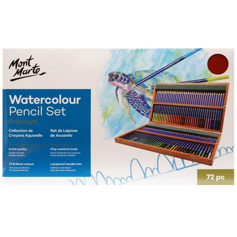 Mont Marte Premium Watercolour Pencils 72 Piece In Wooden Box - SCOOBOO - 81533 - Water Colors