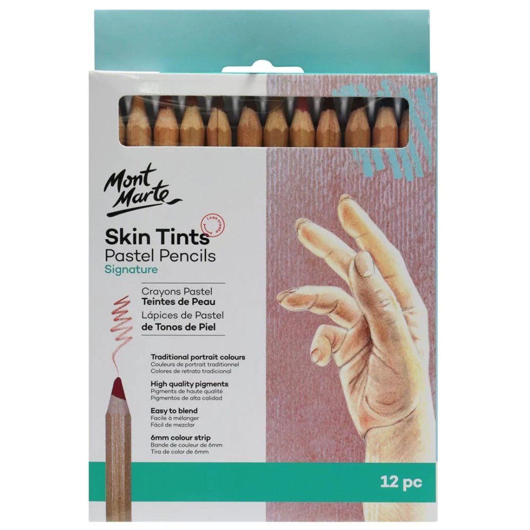 Mont Marte Skin Tints Pastel Pencils Pack Of 12 - SCOOBOO - MPN0102 - Coloured Pencils