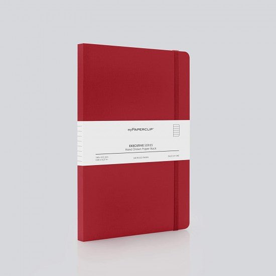 Mypaperclip Executive Series Hand Drawn Paper Back Plain A6 Notebook - SCOOBOO - ESP192S-P Red - Plain