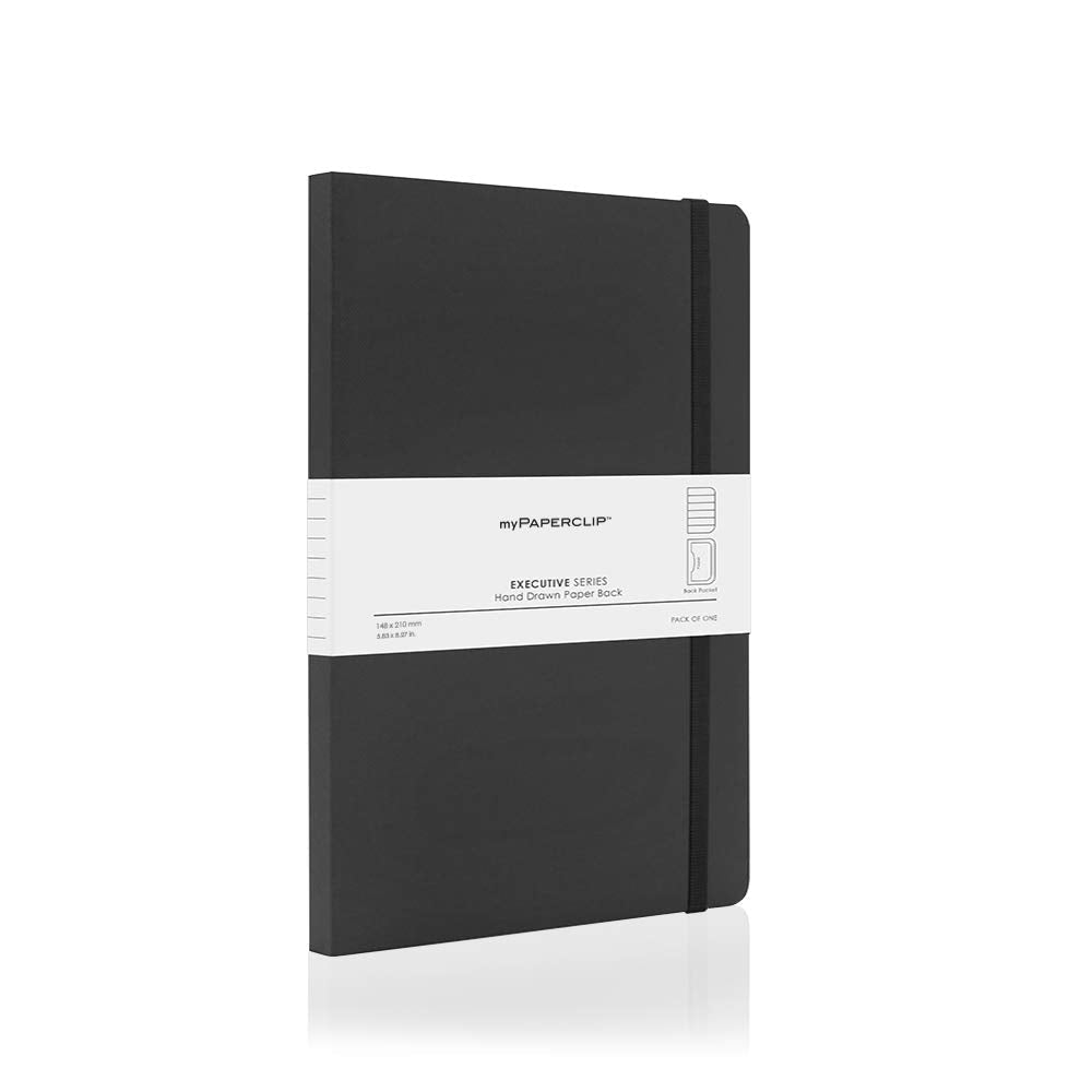 MyPAPERCLIP Executive Series Hand Drawn Paper Back - Plain A5 - SCOOBOO - ESP240A5-P- Black - Plain