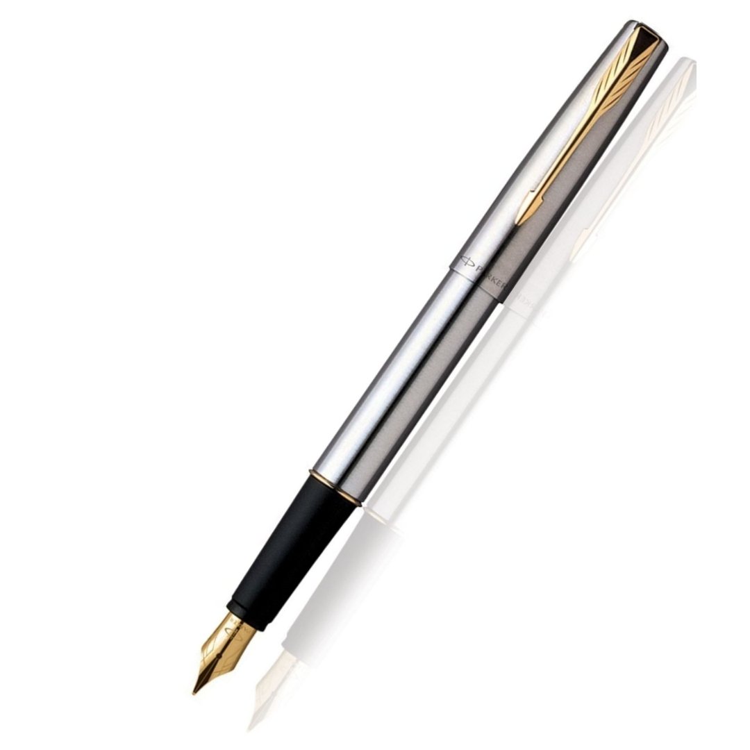 Parker Frontier Stainless Steel Gold Trim Fountain Pen - SCOOBOO - Fountain Pen