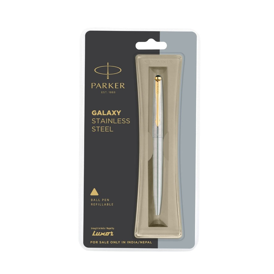 Parker Galaxy Stainless Steel Gold Trim Ball Pen - SCOOBOO - 9000019076 - Ball Pen