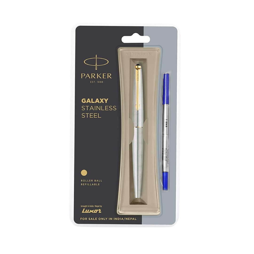 Parker Galaxy Stainless Steel Gold Trim Roller Ball Pen - SCOOBOO - 9000019077 - Roller Ball Pen