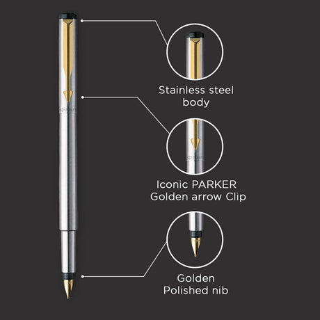 Parker Vector Stainless Steel Fountain Pen - SCOOBOO - Fountain Pen