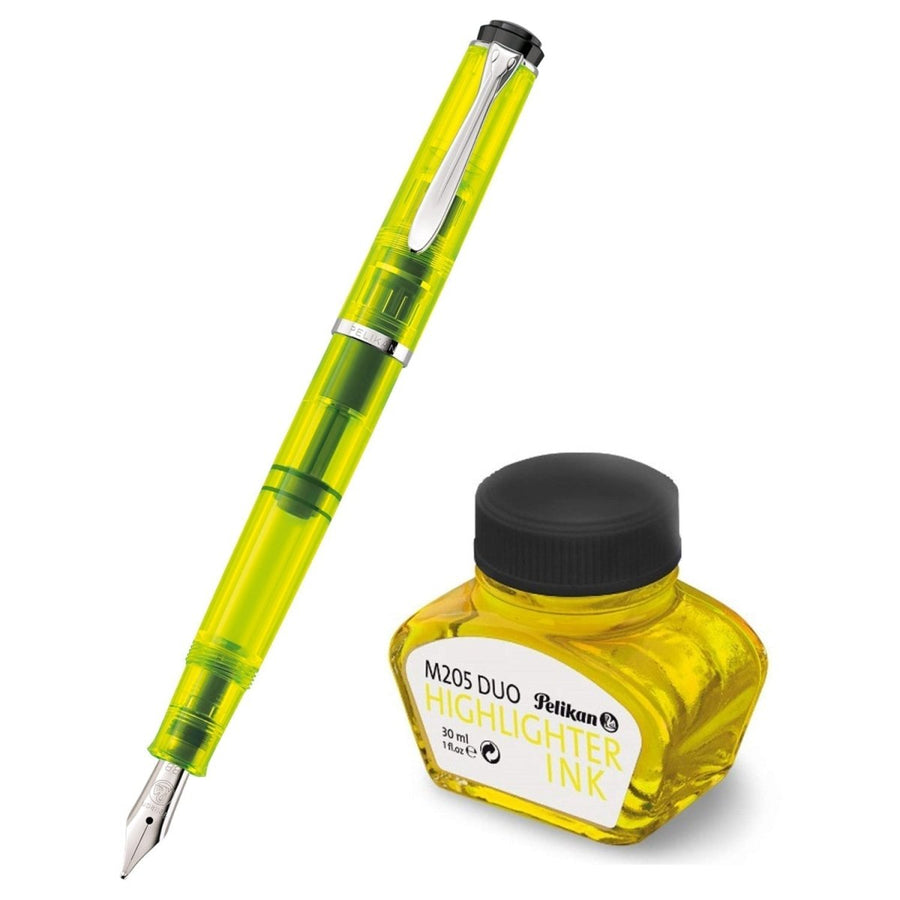 Pelikan Classic M205 Duo Neon Yellow Fountain Pen Set 819886 - SCOOBOO - PEP_M205DUO_NEOYLW_FPSTBB_819886 - Fountain Pen
