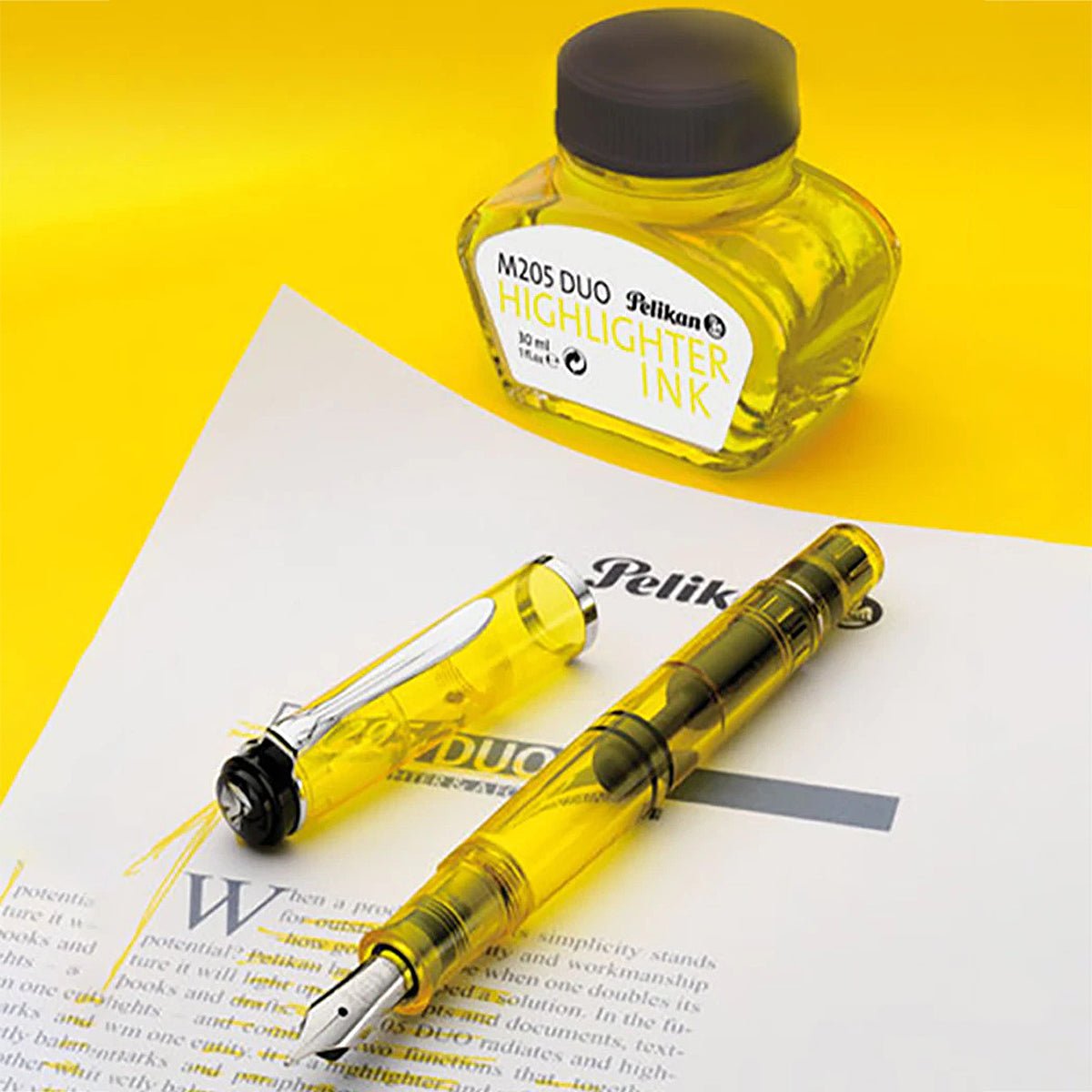 Pelikan Classic M205 Duo Neon Yellow Fountain Pen Set 819886 - SCOOBOO - PEP_M205DUO_NEOYLW_FPSTBB_819886 - Fountain Pen