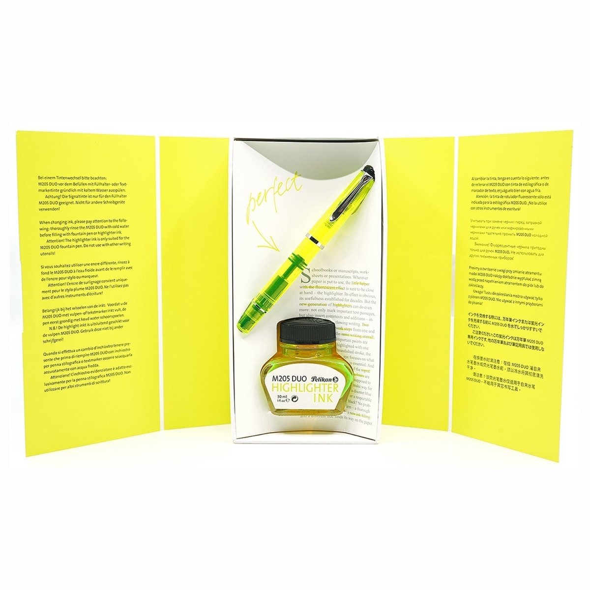 Pelikan Classic M205 Duo Neon Yellow Fountain Pen Set 819886 - SCOOBOO - PEP_M205DUO_NEOYLW_FPSTBB_819886 - Fountain Pen