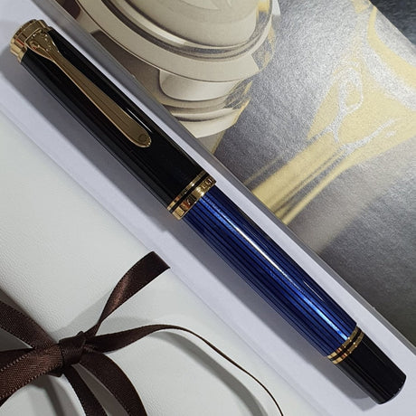 Pelikan Souveran M600 Black/Blue Fountain Pen - SCOOBOO - PEP_SVRN_M600_BLKBLU_FPEF_988154 - Fountain Pen