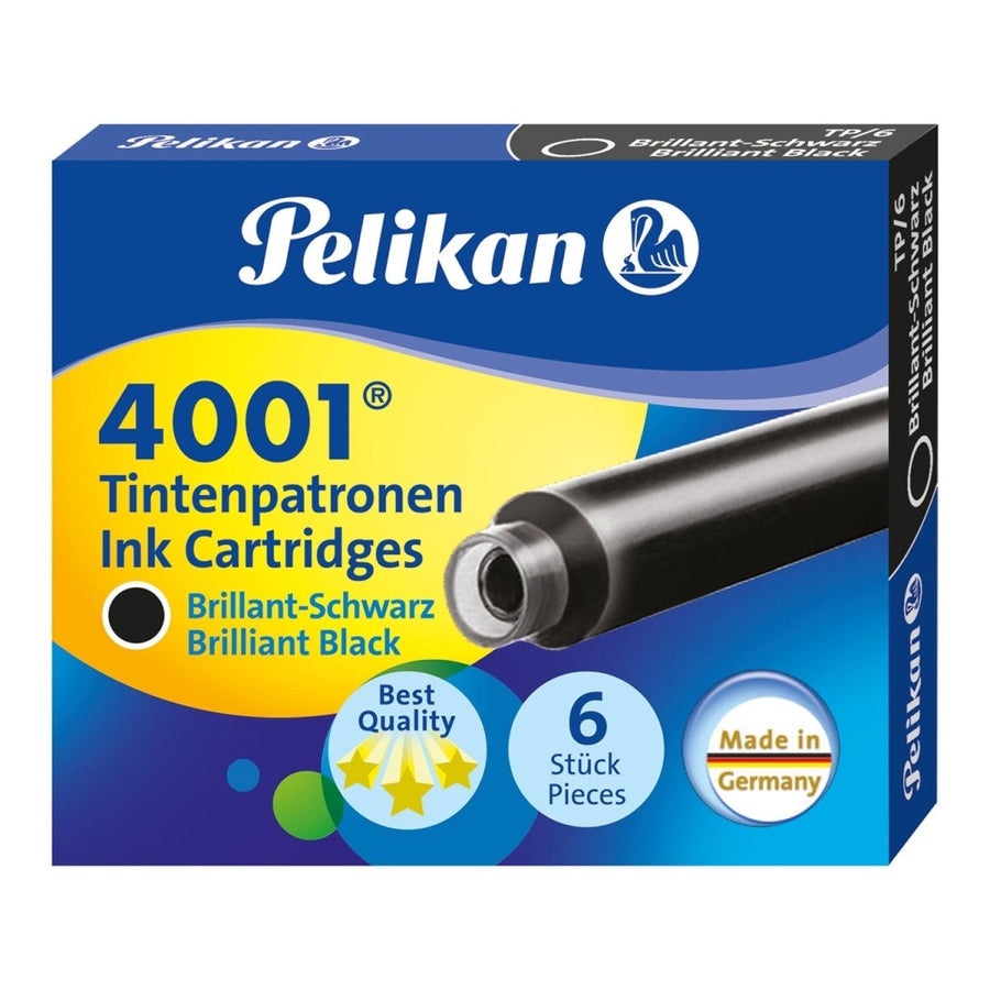 Pelikan TP/6 Short Ink Cartridge (Brilliant Black - Pack of 6) 301218 - SCOOBOO - PE_TP6_SHR_BRL_BLK_INKCART_PK6_301218 - Ink Cartridge