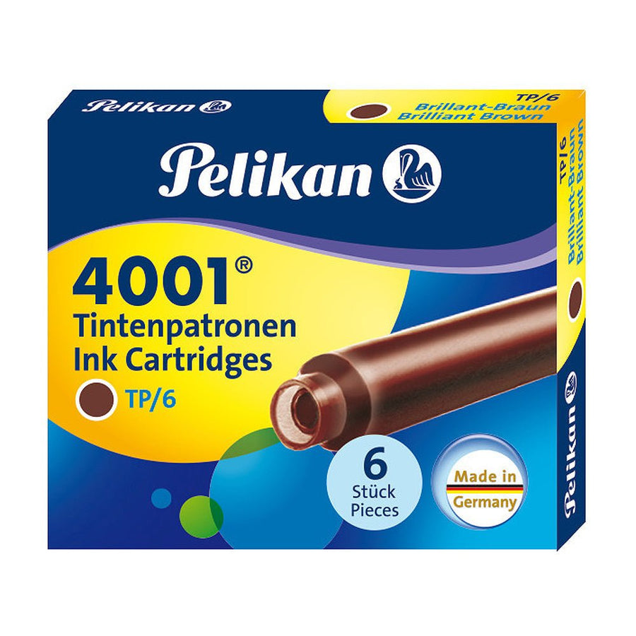Pelikan TP/6 Short Ink Cartridge (Brilliant Brown - Pack of 6) 311928 - SCOOBOO - PE_TP6_SHR_BRL_BRW_INKCART_PK6_311928 - Ink Cartridge
