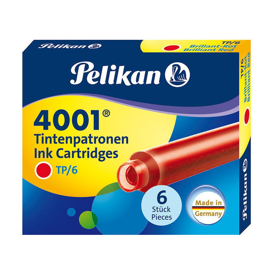 Pelikan TP/6 Short Ink Cartridge (Brilliant Red - Pack of 6) 301192 - SCOOBOO - PE_TP6_SHR_BRL_RED_INKCART_PK6_301192 - Ink Cartridge