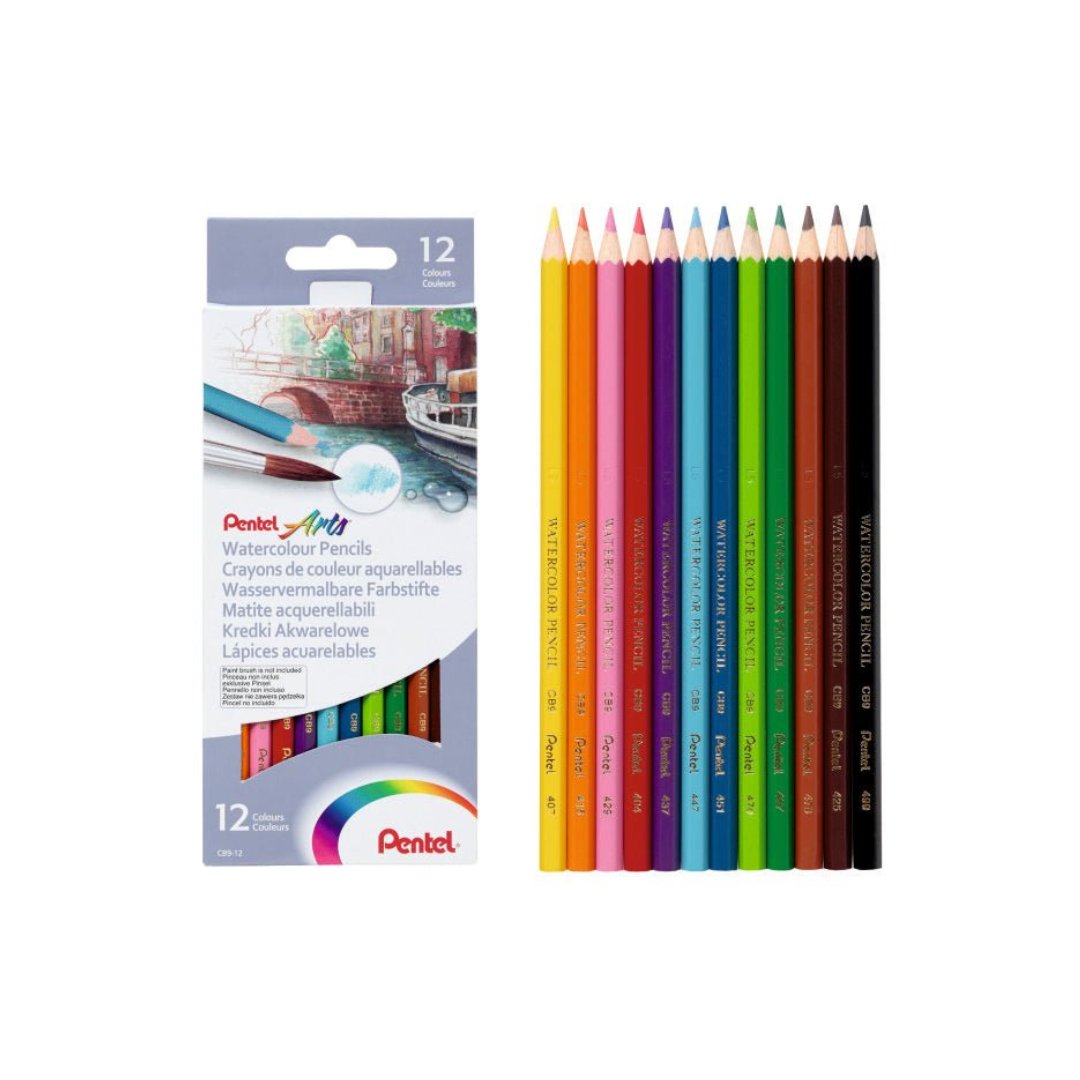Pentel CB9-12U Water Color Pencils Set of 12 Pcs. (THAI) - SCOOBOO - CB9-12U - Watercolour Pencils