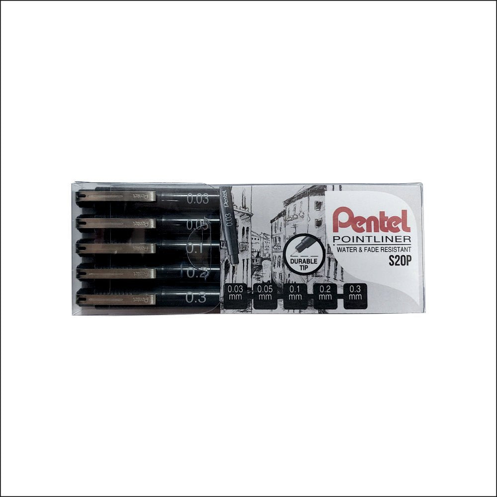 Pentel Pointliner Pigment Ink Pen (Set 1) 5pc Set - SCOOBOO - Pentel