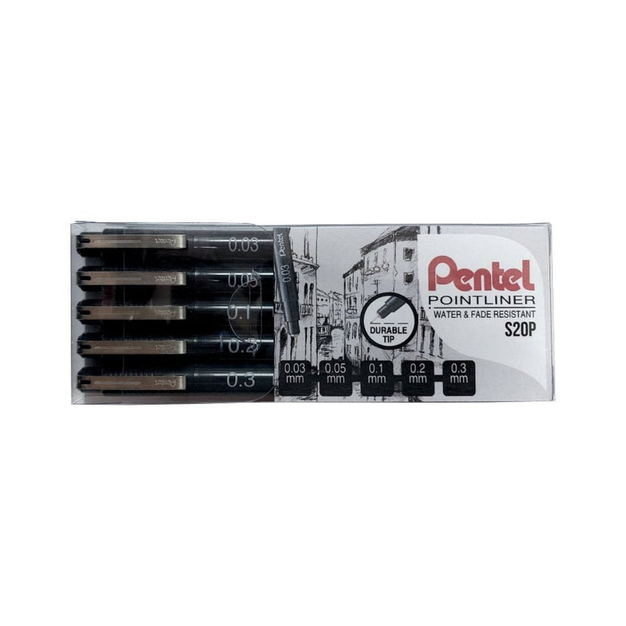 Pentel Pointliner Pigment Ink Pen- 5pc Set - SCOOBOO - S20P (SET-1) - Fineliner
