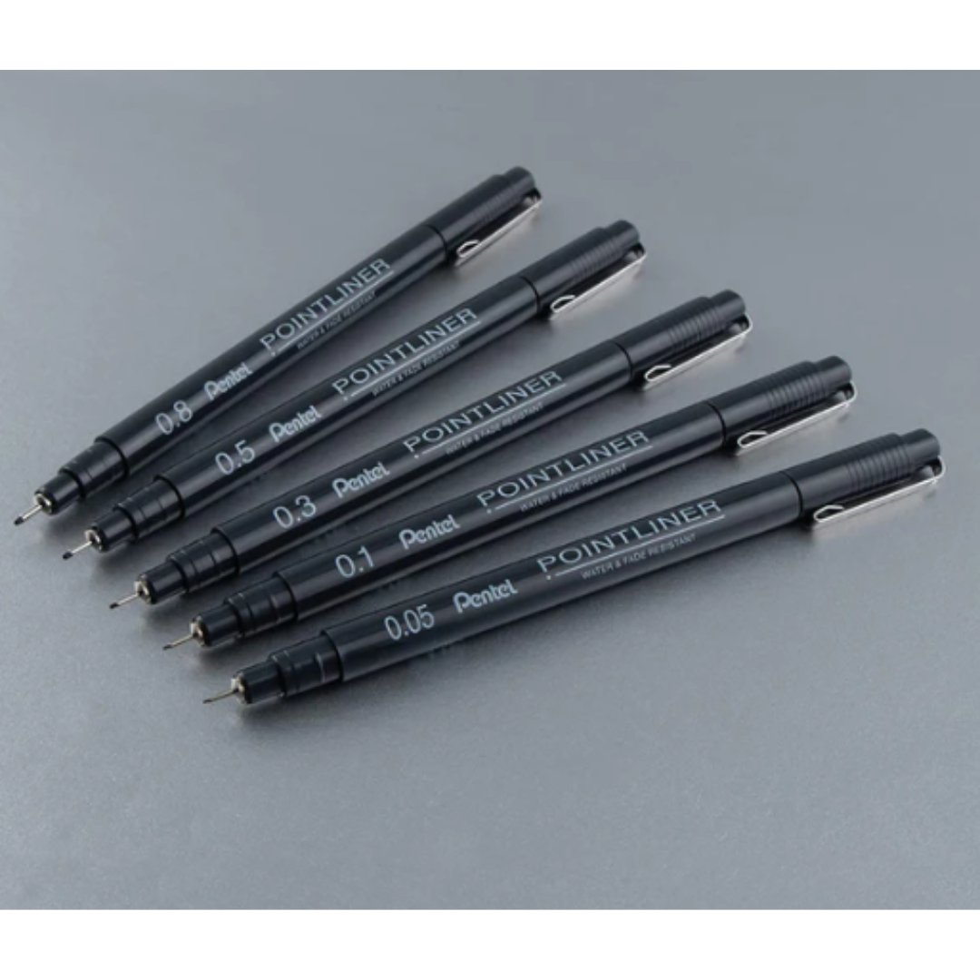 Pentel Pointliner Pigment Ink Pen (Set 1) 5pc Set - SCOOBOO - Pentel