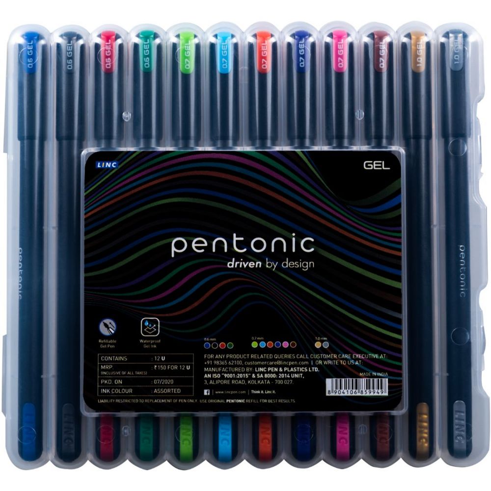 Pentonic Multicolour 0.6mm Gel Pen Set With Hard Box Case - SCOOBOO - 856 - Gel Pens