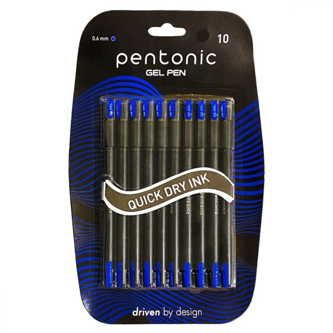 Pentonic Quick Dry Ink Gel Pens 0.6mm-Pack Of 10 - SCOOBOO - Gel Pens