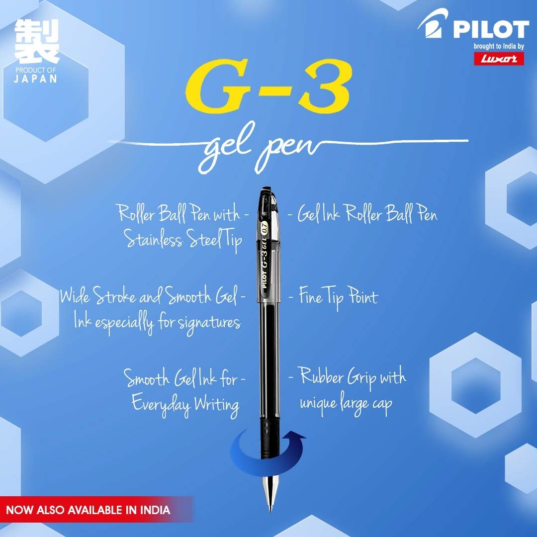 Pilot G-3 Gel Pens Pack Of 5 0.7mm - SCOOBOO - 9000030153 - Gel Pens