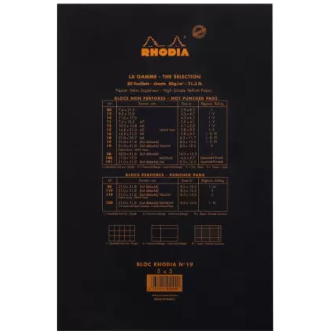 Rhodia Black Squared A4 Notepad - SCOOBOO - 192009C - Notepads