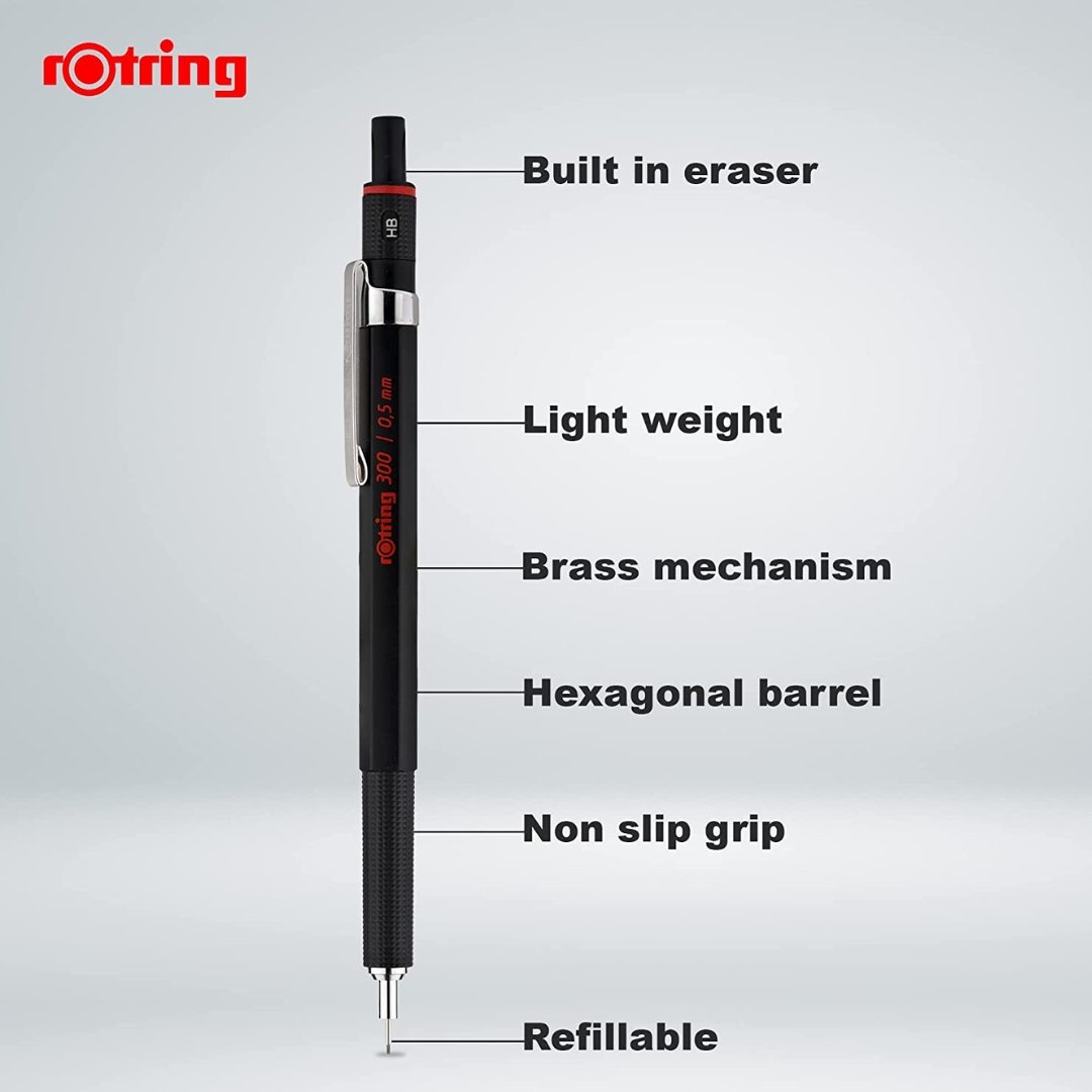 Rotring 300 Series Mechanical Pencil 0.5/0.7mm - SCOOBOO - 1904724 - Mechanical Pencil