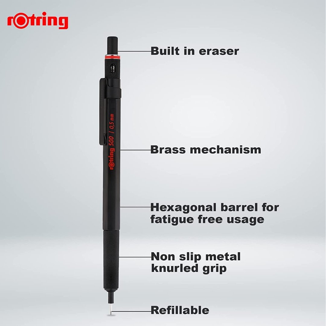 Rotring 500 Black 0.5mm Mechanical Pencil - SCOOBOO - 1904725 - Mechanical Pencil