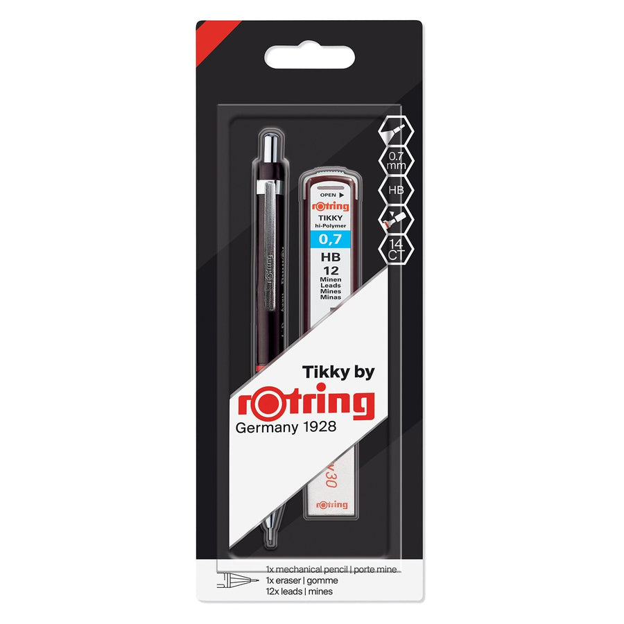 Rotring Tikky Black Barrel 0.5 & 0.7mm Mechanical Pencil, Spare Leads and Eraser - SCOOBOO - 1904816 - Mechanical Pencil